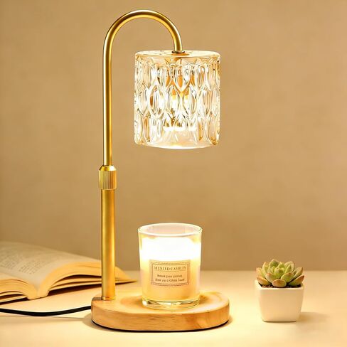 Dreamholder Electric Candle Warmer Lamp with Timer, Dimmable Candle Lamp with Adjustable Height, Wax Melter for Jar Candles Wood Base Floral Home Decor Gifts for Women Mom, Walnut Wood in Saudi Arabia