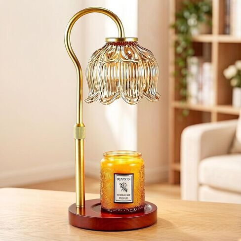 Dreamholder Electric Candle Warmer Lamp with Timer, Dimmable Candle Lamp with Adjustable Height, Wax Melter for Jar Candles Wood Base Floral Home Decor Gifts for Women Mom, Walnut Wood in Saudi Arabia