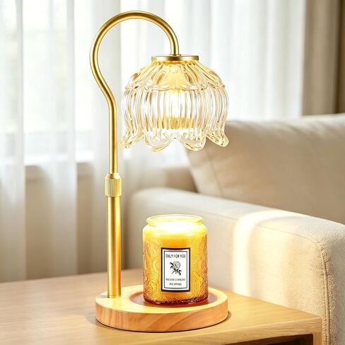 Dreamholder Electric Candle Warmer Lamp with Timer, Dimmable Candle Lamp with Adjustable Height, Wax Melter for Jar Candles Wood Base Floral Home Decor Gifts for Women Mom, Walnut Wood in Saudi Arabia