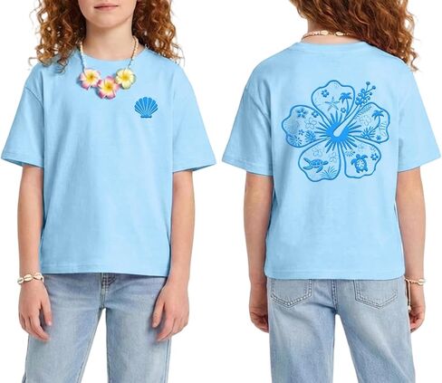 Tewmeu Hawaiian Shirts for Girls Oversize Beach Outfits Hibiscus Flower Shirt Teens Summer Vacation Clothes 7-14 Year in Kuwait