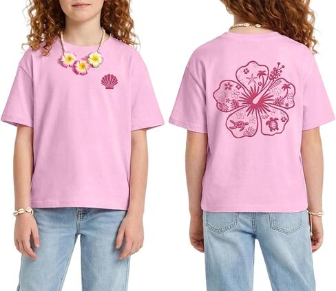 Tewmeu Hawaiian Shirts for Girls Oversize Beach Outfits Hibiscus Flower Shirt Teens Summer Vacation Clothes 7-14 Year in Saudi Arabia