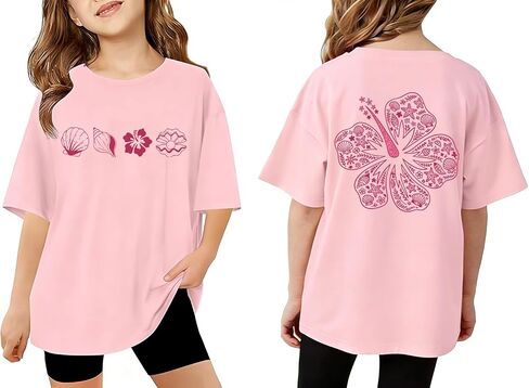 Tewmeu Hawaiian Shirts for Girls Oversize Beach Outfits Hibiscus Flower Shirt Teens Summer Vacation Clothes 7-14 Year in Saudi Arabia