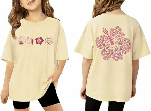 Tewmeu Hawaiian Shirts for Girls Oversize Beach Outfits Hibiscus Flower Shirt Teens Summer Vacation Clothes 7-14 Year in Saudi Arabia