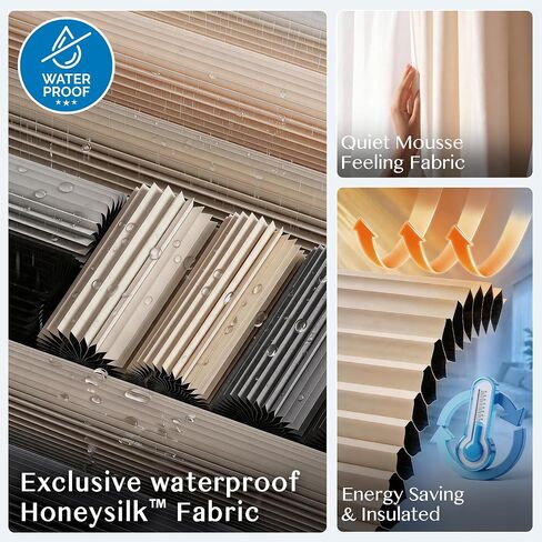 HESTIA No Drill Waterproof 99% Blackout Cellular Shades Top Down Bottom Up(TDBU) Easy Install Thermal Insulated Noise Reduction Cordless Honeycomb Blinds for Bedroom Bathroom Home, White, 31.5W X 54H in Saudi Arabia