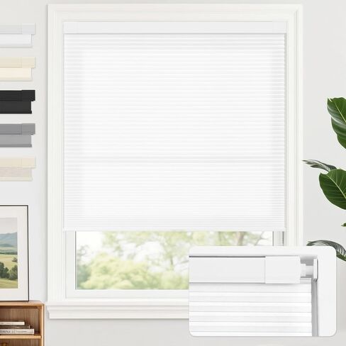 AOSKY 100% Blackout No Drill Cellular Shades Blinds for Indoor Windows, No Tools Thermal Insulated Black Out Cordless Honeycomb Blinds for Bedroom Living Room Window, 34" W x 48" H, White in Kuwait