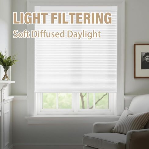 AOSKY 100% Blackout No Drill Cellular Shades Blinds for Indoor Windows, No Tools Thermal Insulated Black Out Cordless Honeycomb Blinds for Bedroom Living Room Window, 34" W x 48" H, White in Kuwait