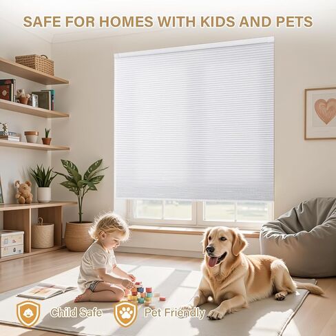 AOSKY 100% Blackout No Drill Cellular Shades Blinds for Indoor Windows, No Tools Thermal Insulated Black Out Cordless Honeycomb Blinds for Bedroom Living Room Window, 34" W x 48" H, White in Kuwait