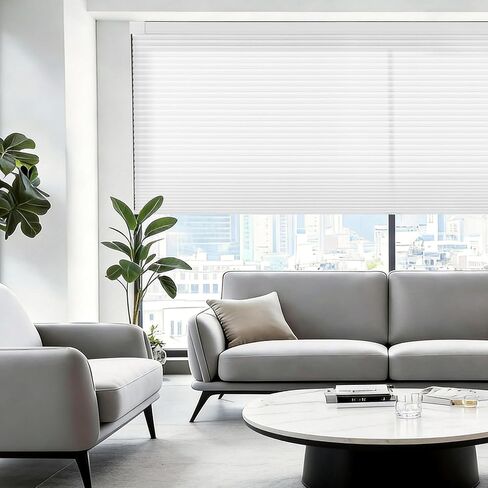 AOSKY 100% Blackout No Drill Cellular Shades Blinds for Indoor Windows, No Tools Thermal Insulated Black Out Cordless Honeycomb Blinds for Bedroom Living Room Window, 34" W x 48" H, White in Kuwait