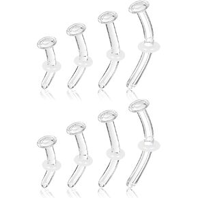 Xpircn 14G 16G 18G مثبتات ثقب الزجاج للحاجبين، غضروف الأنف، مجوهرات ثقب البطن المنحنية الشفافة، حلقة زر زجاجية، محارة، محارم، مثبت لسان، زنمة in Kuwait