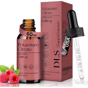 DLS Potassium Citrate Liquid & High Potassium Supplement 1000 mg Drops – Absorption Electrolyte & Kidney Support – Uric Acid Balance, Muscle & Nerve Function – Non-GMO, Vegan, Sugar Free 60 ml 2 fl oz in Saudi Arabia