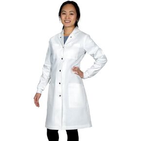 The Lab Coat Project - 100% Cotton Chemistry Women's 6-Pocket Long, Fitted with Snaps, Cuffed Sleeves, Howie Collar, & Belt in Saudi Arabia