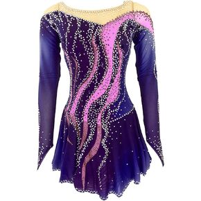Figure Skating Dress Women, Girl Dresses Skating Long Sleeve Dance Competition Training Performance Clothing,Purple,10Years in Saudi Arabia