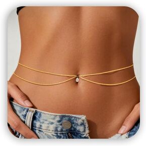 Gold Waist Chain for Women, Trendy Layered Belly Chain Jewelry, Adjustable Body Chain for Beach & Summer Outfit in Saudi Arabia