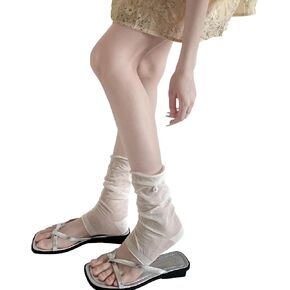 Pearls Embellished Footless Calf Socks Stacked Sheer Thin Leg Covers for Daily Layering Breathable Footless Socks in Saudi Arabia