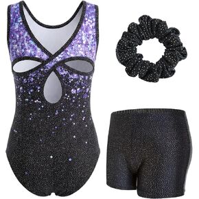 JiAmy Gymnastics Leotards for Girls Hollow Back Sleeveless Sparkly Dance Unitards with Shorts Tumbling Outfits in Saudi Arabia