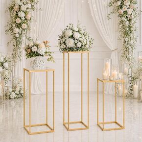 3PCS Round Cylinder Pedestal Stands Set, Gold Metal Display Columns with Removable Acrylic Tops, Sturdy Iron Nesting Risers for Wedding Party Dessert Table, Floral Vases and Event Decor (23.6", 31.5", 39.3" Heights) in Saudi Arabia