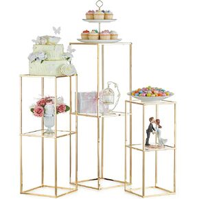 NUPTIO Cylinder Pedestal Stands for Party: 3 Pcs Cake Table for Birthday Parties - Gold Flower Display Stand for Wedding Backdrop Decoration in Saudi Arabia