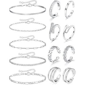 Giovanchi 13Pcs 14K Gold Filled Toe Rings and Ankle Bracelets for Women Non Tarnish - Flower Cz Open Toe Ring - Adjustable Cuban Link Chain Anklets - Beach Foot Jewelry for Summer in Saudi Arabia