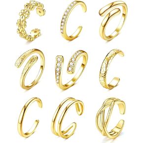 SMORI Gold/Silver Plated Toe Rings for Women Non Tarnish 14K Gold/White Gold Plated Adjustable Toe Rings Dainty Flower CZ Band Open Toe Ring Waterproof Beach Foot Jewelry Set for Summer in Saudi Arabia