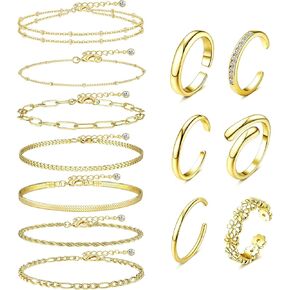 13 Pcs Anklets Toe Rings for Women Adjustable Gold Layered Ankle Chain Bracelets Stackable Open Toe Rings Summer Beach Foot Jewelry in Kuwait