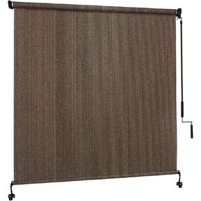 7' W x 8' H Outdoor Roller Shades, Cordless Patio Roll Up Outdoor Blinds with 2 Poles & 1 Fabric, Exterior Sun Shade Cloth for Porch, Gazebo, Balcony, Pergola, Mocha in Saudi Arabia