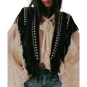Luckinbaby Ponchos Collar for Women Studded Faux Suede Shawls Wrap Tassel Open Front Western Cape Top in Kuwait