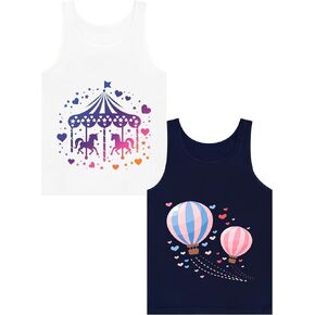 Girls' Tank Tops Undershirts Soft Cotton Tagless 2 Packs Cute Design for Kids 2T-3T 4T-5T 6-7 8-11 12-14 16 in Saudi Arabia