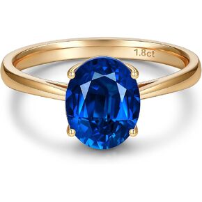 GONA Lab Grown Sapphire Ring For Women, 14K Gold Plated Tarnish-Resistant Silver 1.0/1.8/5.5CT Royal Blue Round Brilliant Cut Engagement Ring, September Birthstone Jewelry Gift, GRC Certified in Saudi Arabia
