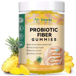 9-in-1 Probiotic Prebiotic Fiber Gummies for Adults & Teens, Fiber Supplement Pro with 5 Billion CFU Bacillus Coagulans, Psyllium Husk, FOS, Inulin, ACV for Digestion & Gut, 60 Vegan Pineapple Gummies in Saudi Arabia