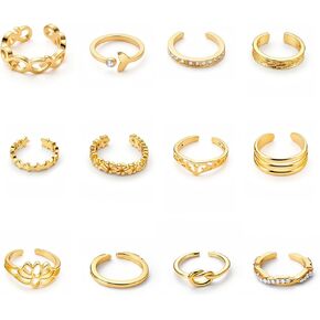 Tyqour Gold Toe Rings for Women Non Tarnish 12 Pcs Gold Toe Ring Adjustable Open Rings for Women Copper Durable Summer Beach Foot Jewelry in Saudi Arabia