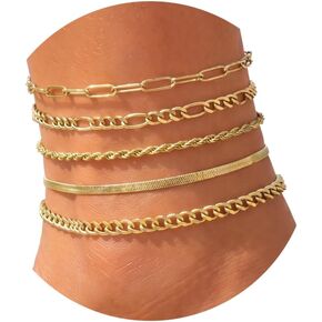 Fesciory Ankle Bracelets for Women, 14k Gold Plated Layered Stacking Chunky Cuban Link Chain Anklet Set, Silver Waterproof Adjustable Summer Beach Jewelry Gift in Saudi Arabia