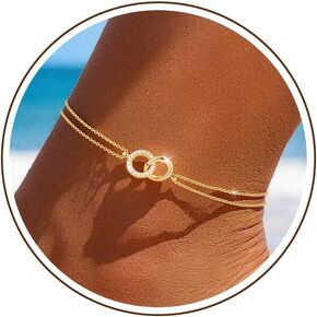 Sterling Silver Ankle Bracelets for Women 14k Gold Plated Waterproof Layered Stackable Bead Chain Infinity Charm Non Tarnish Large Adjustable Summer Party Beach Jewelry Gift in Kuwait