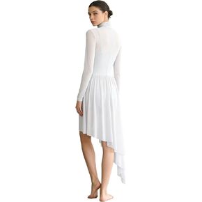 Women Lyrical Dance Costume Turtleneck Dance Leotard with Skirt Adult Long Sleeve Flowy Ballet Dress in Saudi Arabia