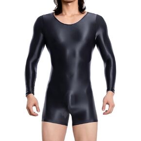FEOYA Men's Shiny Glossy Shorts Jumpsuit Athletic Supporters One Piece Bodysuit for Club Party in Saudi Arabia