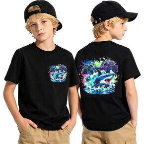 Funnycokid Boys T-Shirts Double-Sided Print Shirts Short Sleeve Casual Tees Graphic School Tops for 7-12 Years in Kuwait