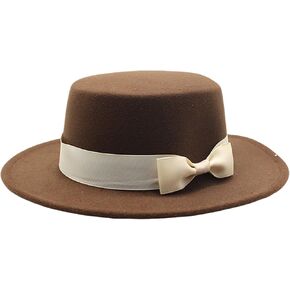 Women's Felt Fedora Hat with Ribbon Bow Medium Brim Flat Top Jazz Hat for Ladies' Party Wedding Daily All-Season Wear in Saudi Arabia