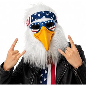 Bald Eagle Mask with Flag Bandana Animal Furry Headpiece Latex Bird Masks Costume Accessory for Adults 4th of July Halloween Cosplay Props in Saudi Arabia