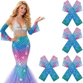 Wehhbtye Mermaid Arm Sleeves, Fish Scale Fingerless Gloves with Fins, Shimmery Mermaid Gloves for Costume Accessories in Saudi Arabia