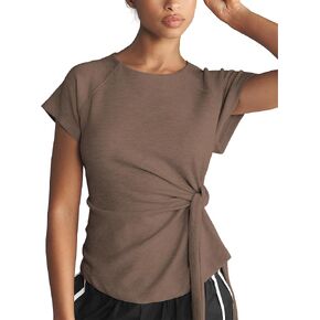 Women's Tie Belt Short Sleeve Pullover Summer Slim Fit Daily Casual Top Soft Stretch Activewear Gym T-Shirt in Saudi Arabia