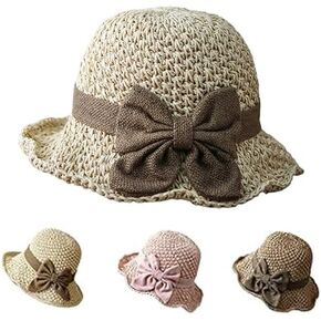 Elegant Woven Straw Sun Hat with Bow, Straw Hat with Retro Bow for Women Wide Brim Packable Travel Bucket Hats in Saudi Arabia