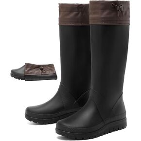 Women's Tall Rain Boots Mens Packable Waterproof Anti-Slip Knee High Rubber Boots Lightweight Adjustable Drawstring Wide calf Garden Fishing Shoes Outdoor Work in Saudi Arabia