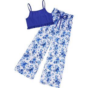 Girl Clothes 2 Piece Outfit Hawaiian Tropical Crop Cami Tops and Wide Leg Pants Set Size 6-12 in Saudi Arabia