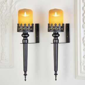Wall Sconce Candle Holder Set of 2, Scepter Design Metal, Home Decoration for Living Room, Bathroom, Dining Room（Black） in Saudi Arabia
