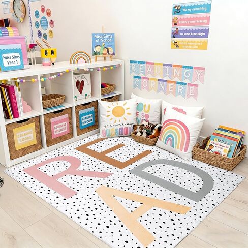 Large Classroom Rug 4.9 x 6.6 ft Read Classroom Carpets with Rubber Backing Class Carpets Playmat Read Rug for Reading Corner Decor Preschool Nursery Daycare Library Reading Nook Bedroom in Kuwait