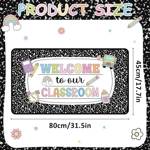 Tenceur Classroom Doormats Back to School Teacher Door Mat Composition Notebook Classroom Doormat 17.7x31.5 Inch Composition Rug Non-Slip Educational Area Decor for Kindergarten Primary School in Kuwait