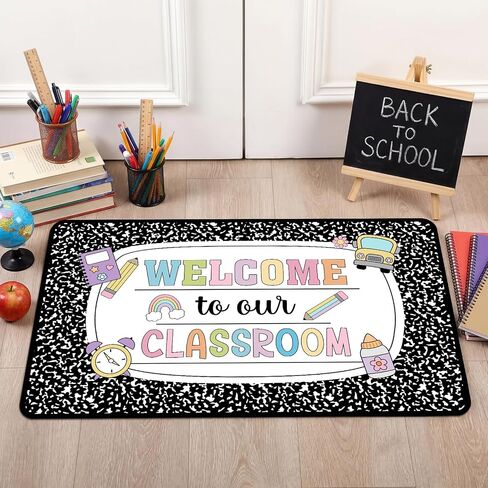 Tenceur Classroom Doormats Back to School Teacher Door Mat Composition Notebook Classroom Doormat 17.7x31.5 Inch Composition Rug Non-Slip Educational Area Decor for Kindergarten Primary School in Kuwait