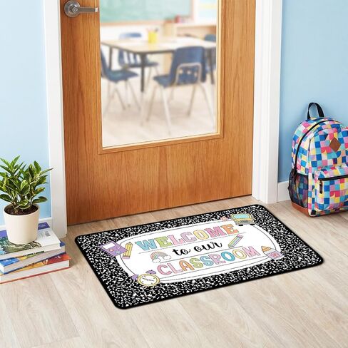 Tenceur Classroom Doormats Back to School Teacher Door Mat Composition Notebook Classroom Doormat 17.7x31.5 Inch Composition Rug Non-Slip Educational Area Decor for Kindergarten Primary School in Kuwait