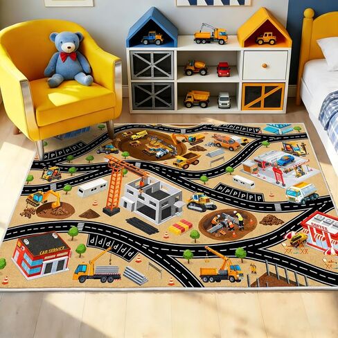 5'x7' Car Rug Play Mat for Kids Toy Cars, Non Slip Car Track Rug Town City Road Map Playmat for Children Toddler, Washable Carpet for Boy Playroom Bedroom Nursery - 60"x84" in Saudi Arabia