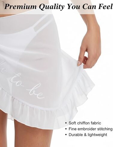 Bride to Be Beach Cover Up, White Chiffon Bridal Sarong with Ruffle Trim & Embroidered Lettering, Bride Beach Outfit for Bachelorette Party, Honeymoon, Beach Photos & Poolside Celebrations in Saudi Arabia
