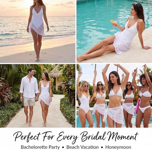 Bride to Be Beach Cover Up, White Chiffon Bridal Sarong with Ruffle Trim & Embroidered Lettering, Bride Beach Outfit for Bachelorette Party, Honeymoon, Beach Photos & Poolside Celebrations in Saudi Arabia